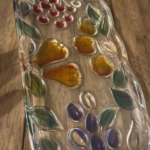Elegant Glass Art garden harvest fruit and cheese glass serving tray - Picture 4 of 6